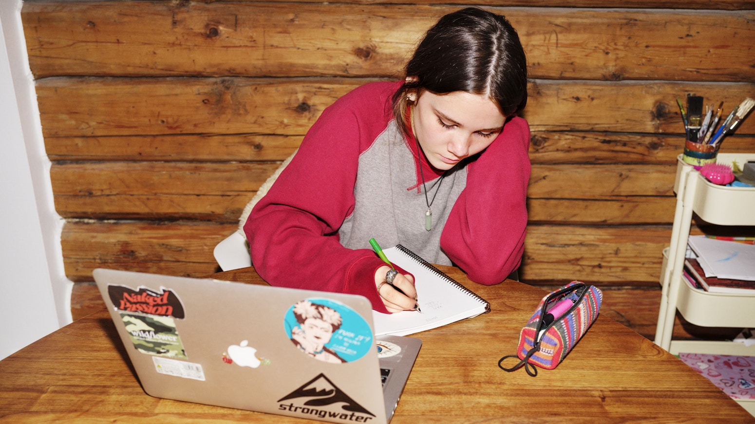 Barneombudet: jente jobber med lekser og pc/macbook