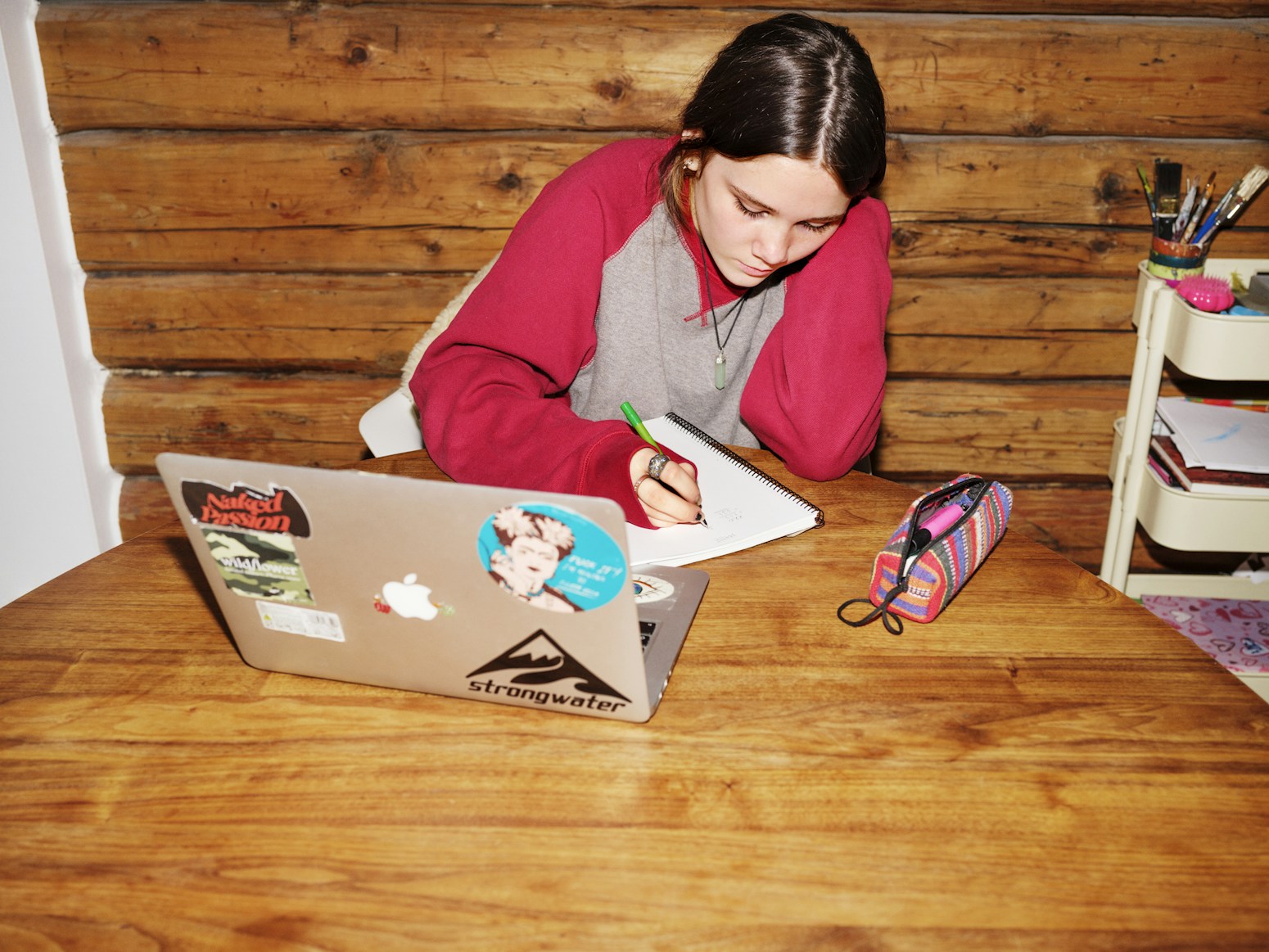 Barneombudet: jente jobber med lekser og pc/macbook